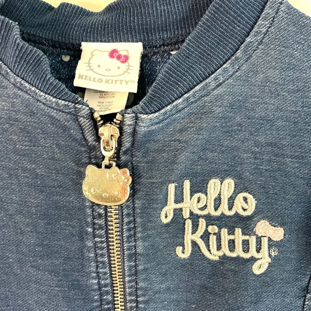 Hello Kitty Girls Light Blue Denim Jacket 3T Beanie Hat Cuteness Tote Bag